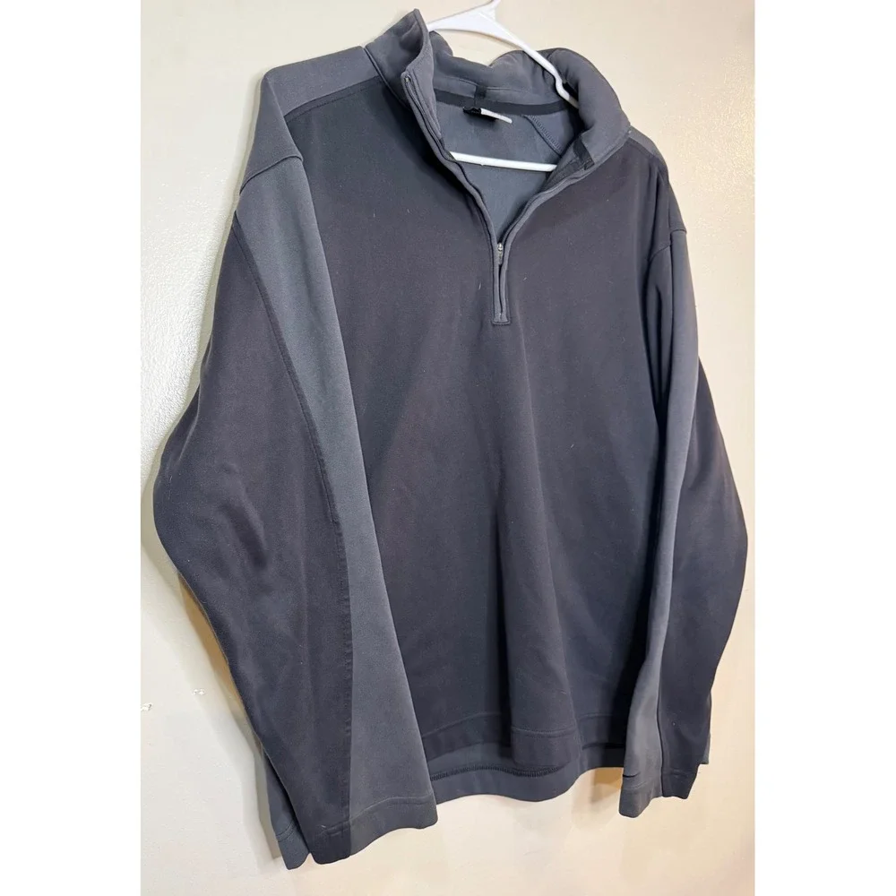Nike Golf Dri-FIT Mens Large Quarter Zip‎ Pullover Black Grey Colorblock Sweater